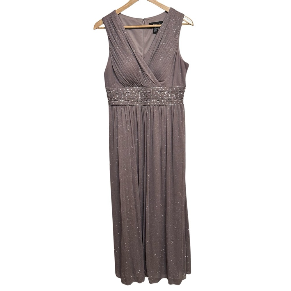 R&M Richards Women's‎ Size 10 Light Rose Taupe Beaded Glitter Formal Gown Dress